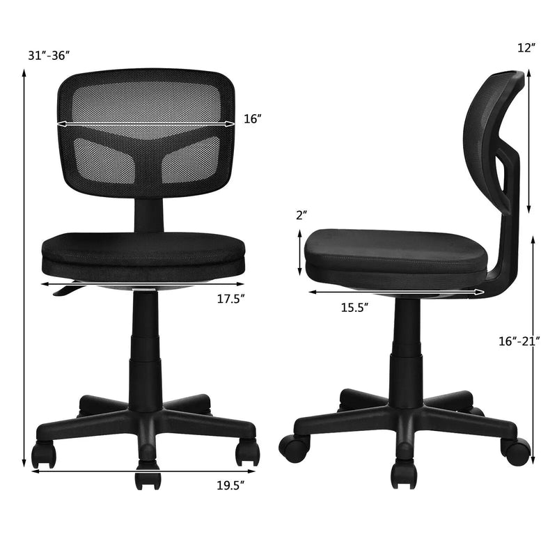 Armless Computer Chair with Height Adjustment and Breathable Mesh for Home Office by DirectDeals