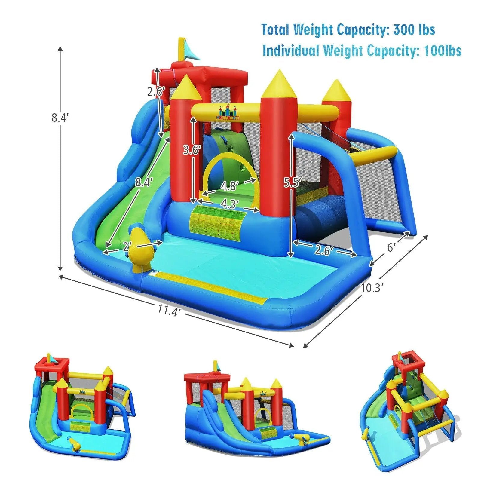 Inflatable Bouncer Bounce House with Water Slide Splash Pool without Blower by DirectDeals