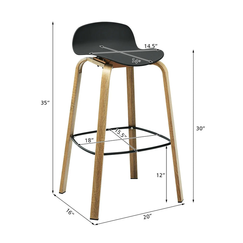 Set of 2 Modern Barstools Pub Chairs with Low Back and Metal Legs by DirectDeals
