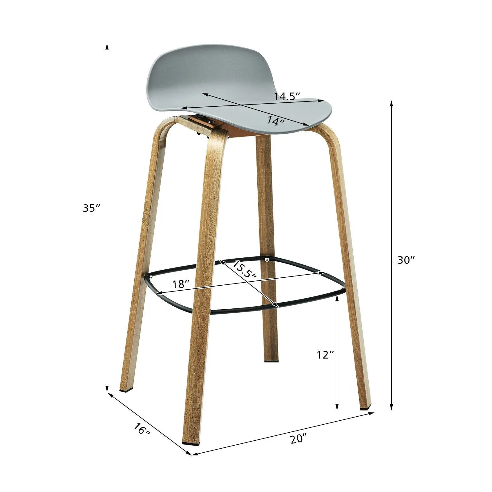 Set of 2 Modern Barstools Pub Chairs with Low Back and Metal Legs by DirectDeals