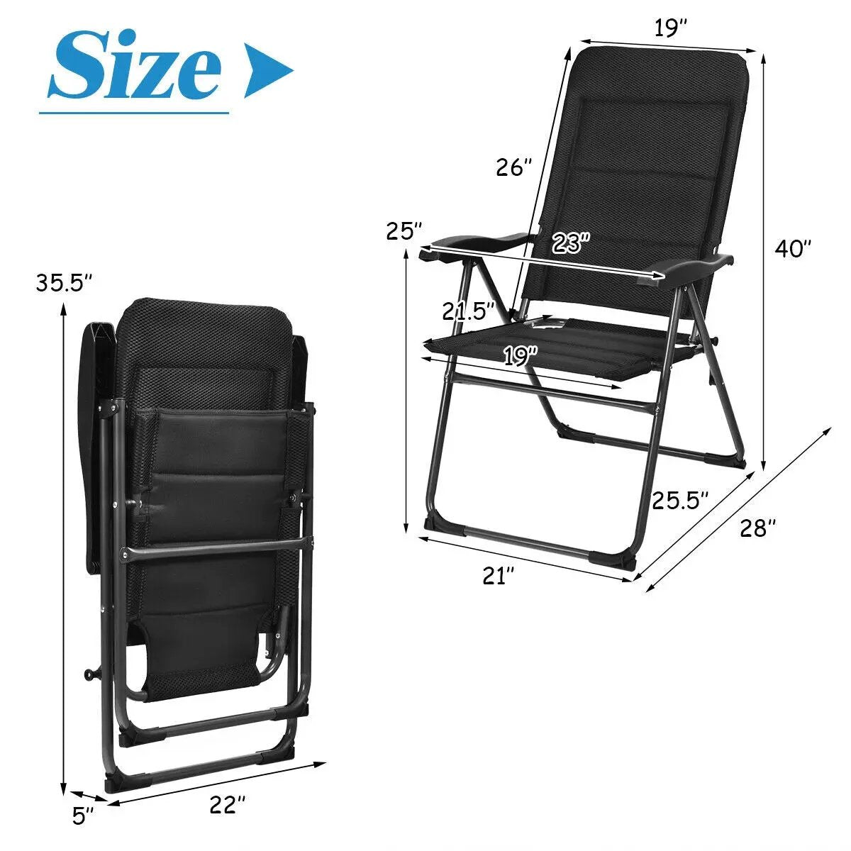 Set of 4 Patio Folding Chairs with Adjustable Backrest-Black by DirectDeals