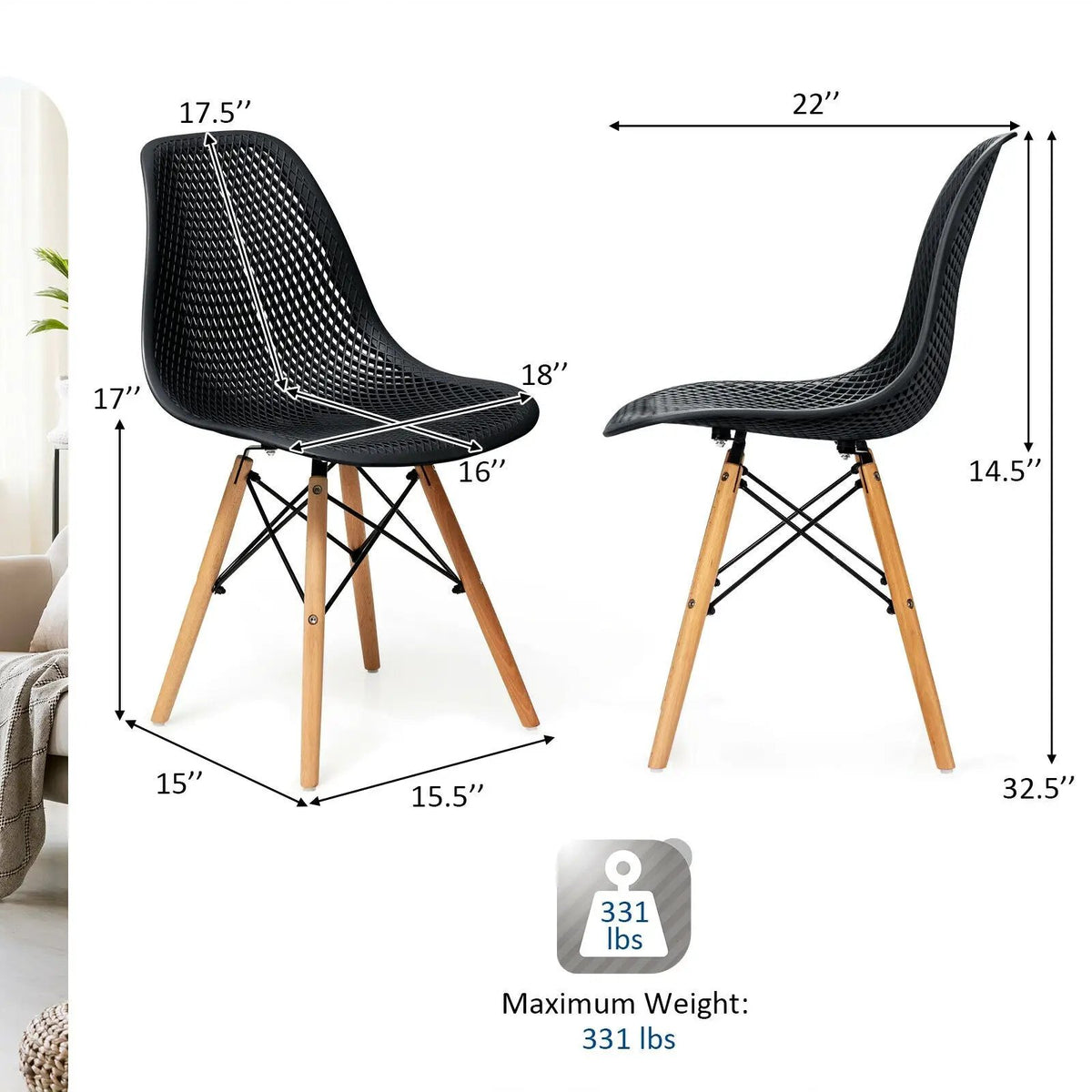4 Pieces Modern Plastic Hollow Chair Set with Wood Leg by DirectDeals