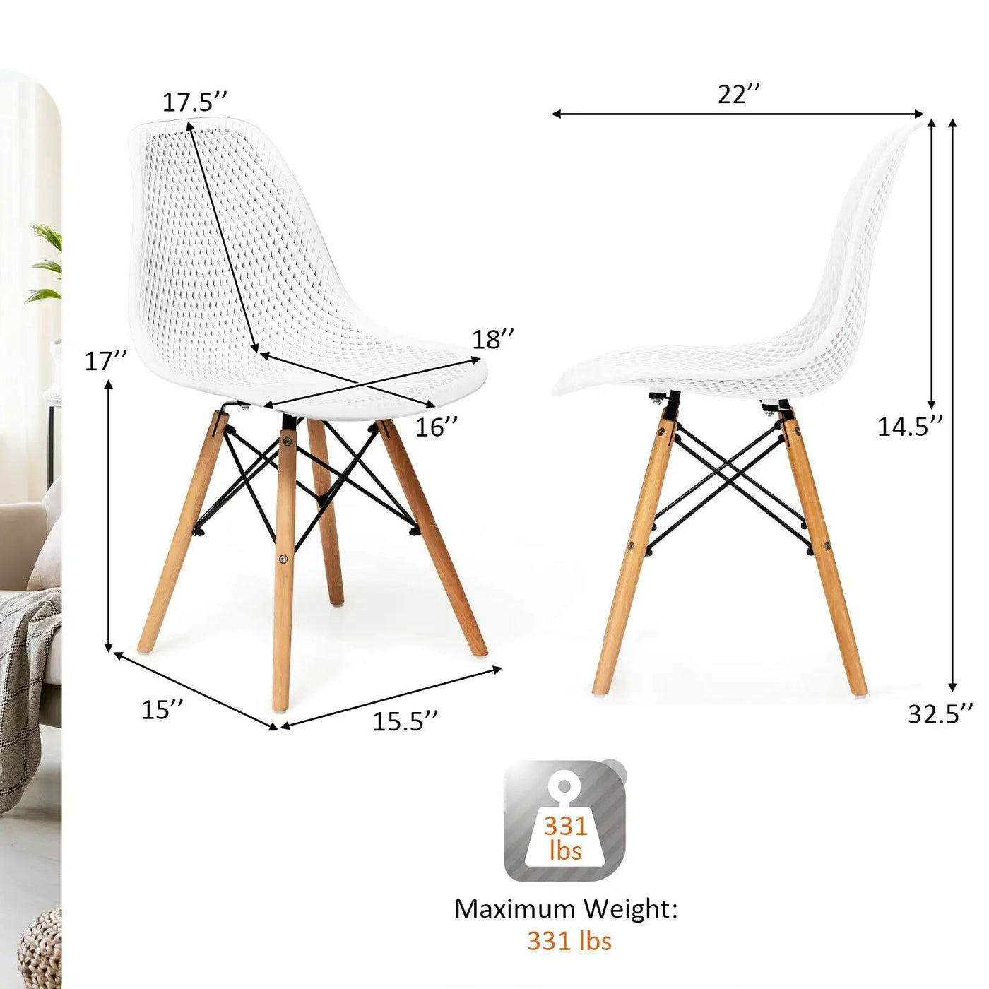 4 Pieces Modern Plastic Hollow Chair Set with Wood Leg by DirectDeals