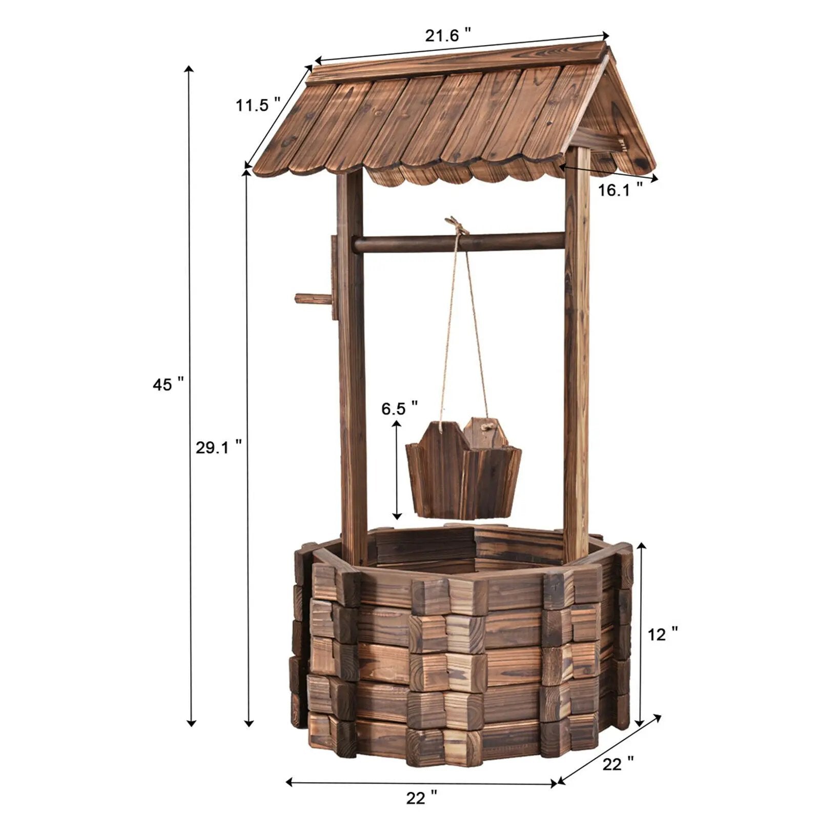 Outdoor Wooden Wishing Well Planter Bucket by DirectDeals