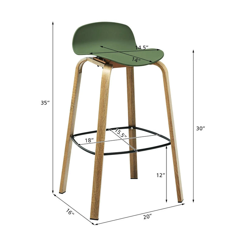 Set of 2 Modern Barstools Pub Chairs with Low Back and Metal Legs by DirectDeals