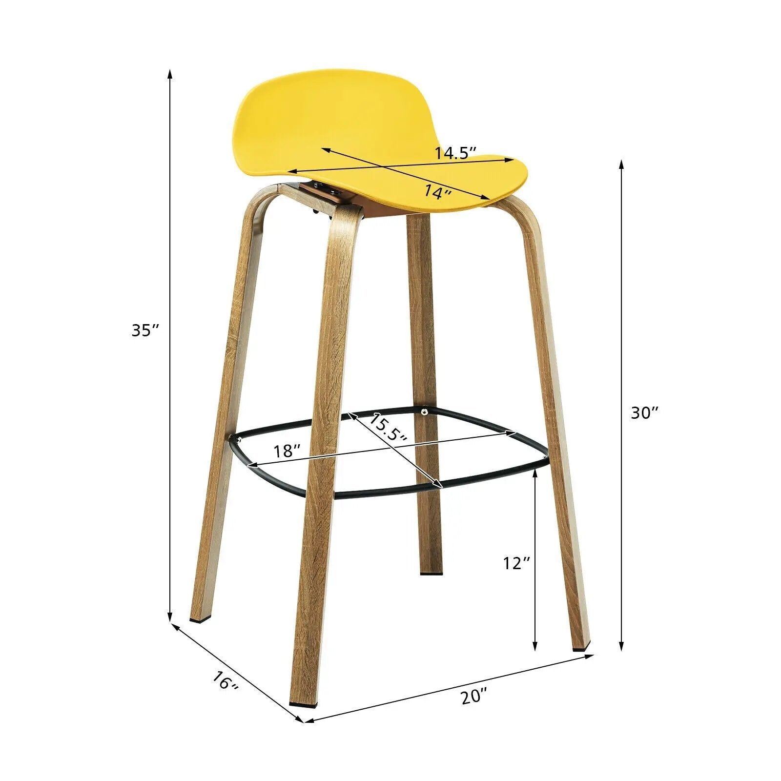Set of 2 Modern Barstools Pub Chairs with Low Back and Metal Legs by DirectDeals