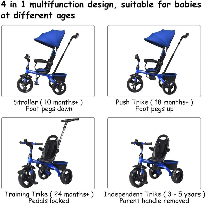 4-in-1 Kids Tricycle with Adjustable Push Handle by DirectDeals