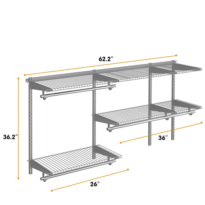 Custom Closet Organizer Kit 3 to 5 Feet Wall-Mounted Closet System with Hang Rod by DirectDeals
