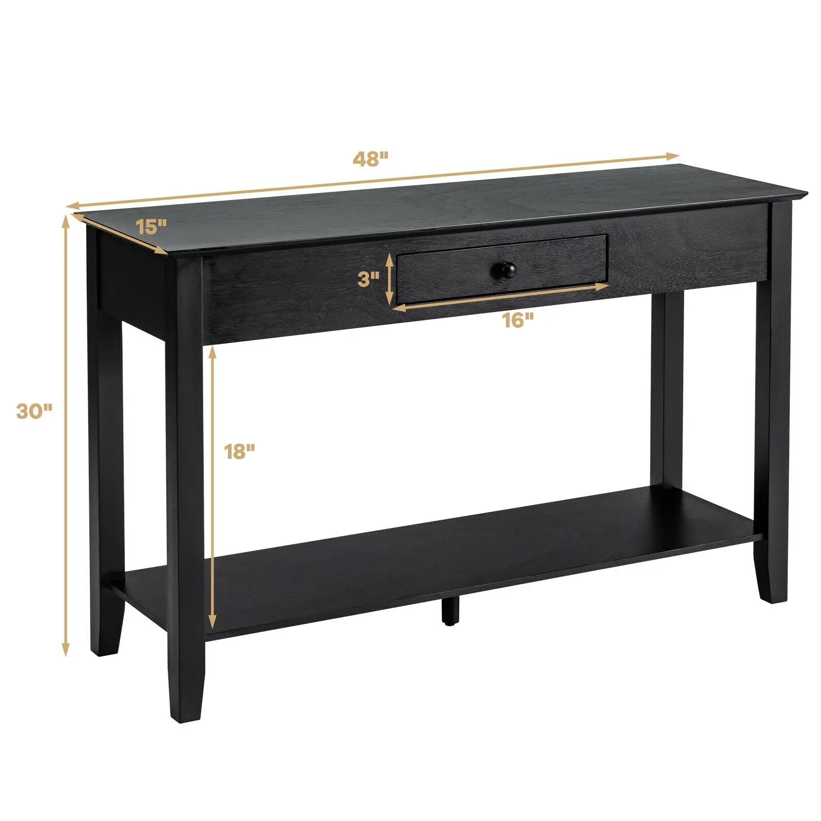 Console Sofa Side Accent Table with Drawer Shelf-Black by DirectDeals