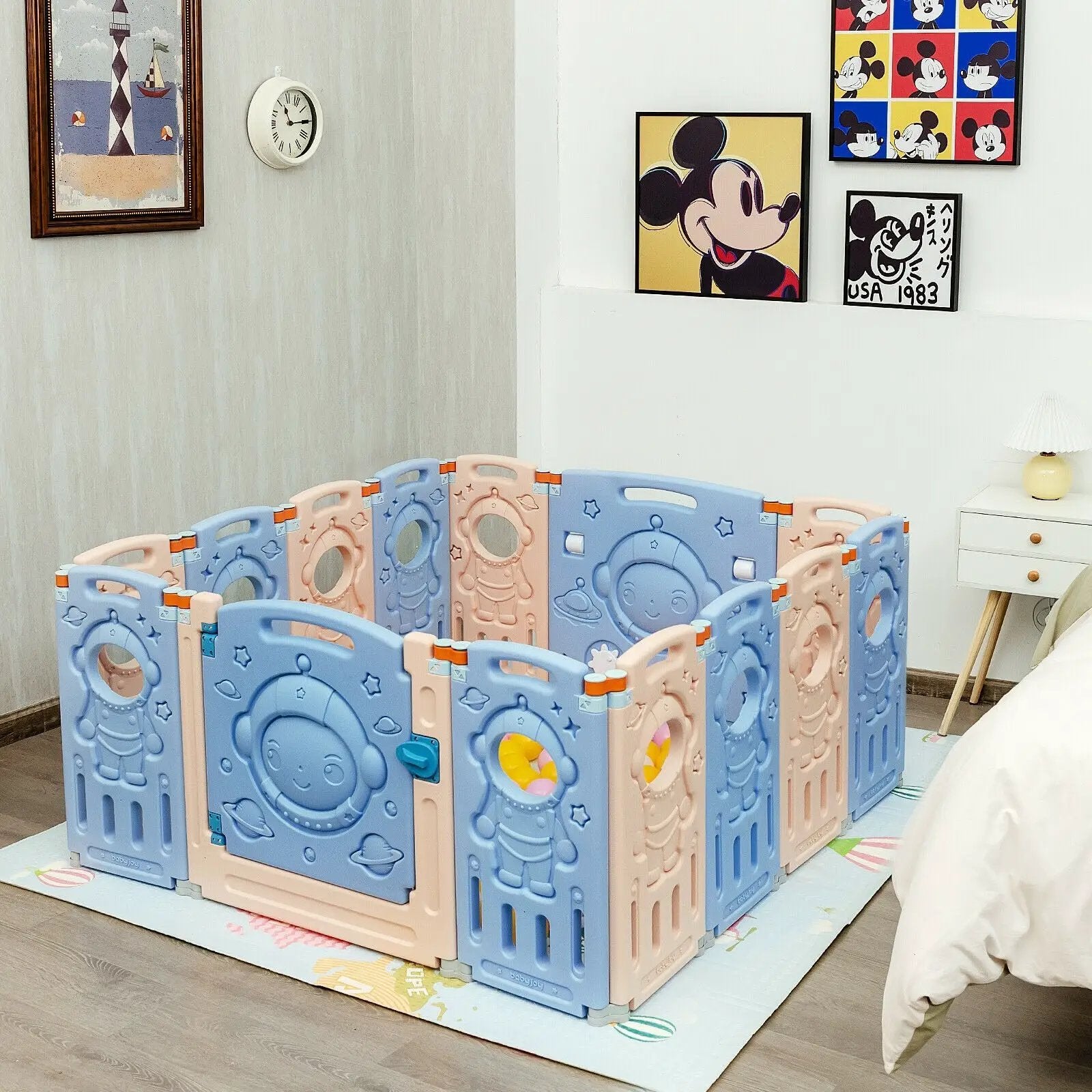 18-Panel Foldable Baby Playpen Kids Activity Center with Lockable Door by DirectDeals