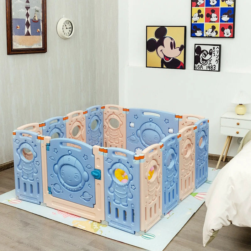 18-Panel Foldable Baby Playpen Kids Activity Center with Lockable Door by DirectDeals