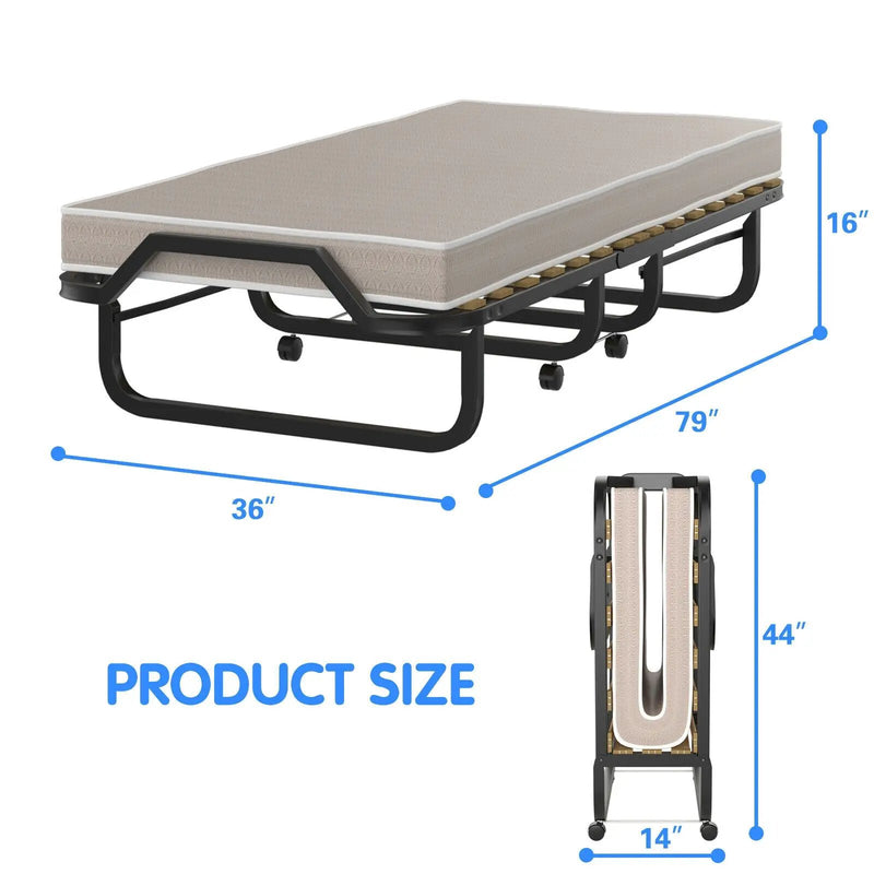 79 x 36 Inch Folding Rollaway Bed with Memory Foam Mattress by DirectDeals