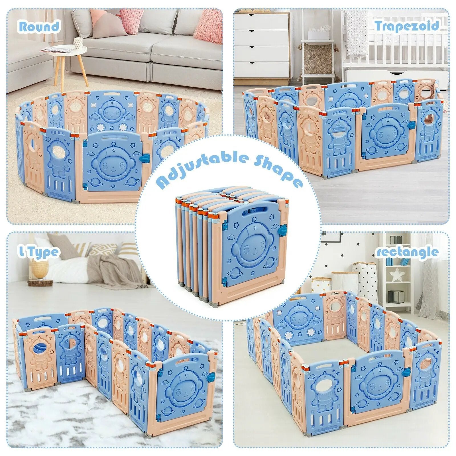 18-Panel Foldable Baby Playpen Kids Activity Center with Lockable Door by DirectDeals