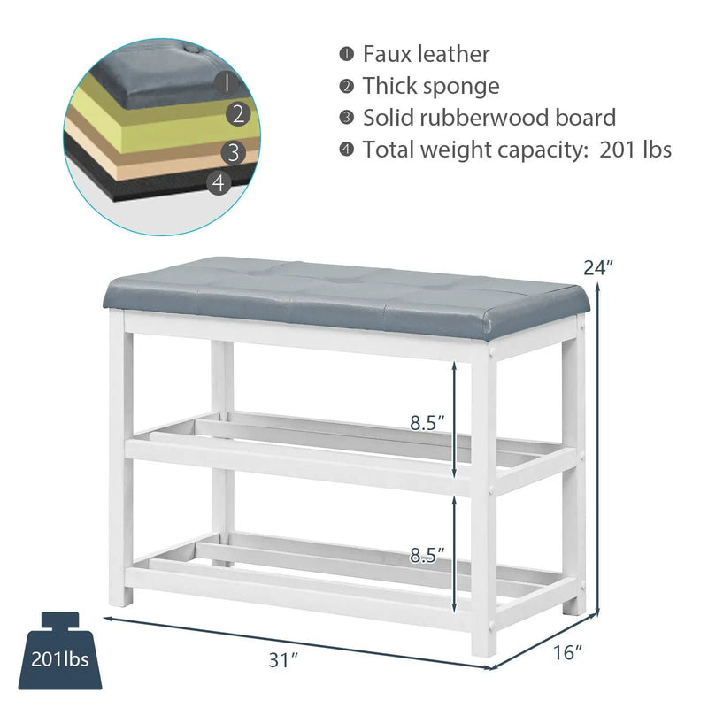 2-Tier Wooden Shoe Rack Bench with Padded Seat by DirectDeals