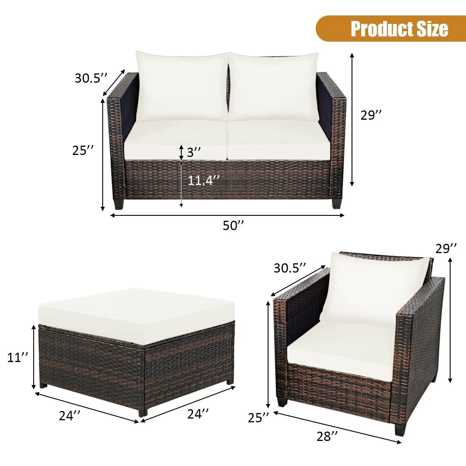 5 Pieces Patio Cushioned Rattan Furniture Set by DirectDeals