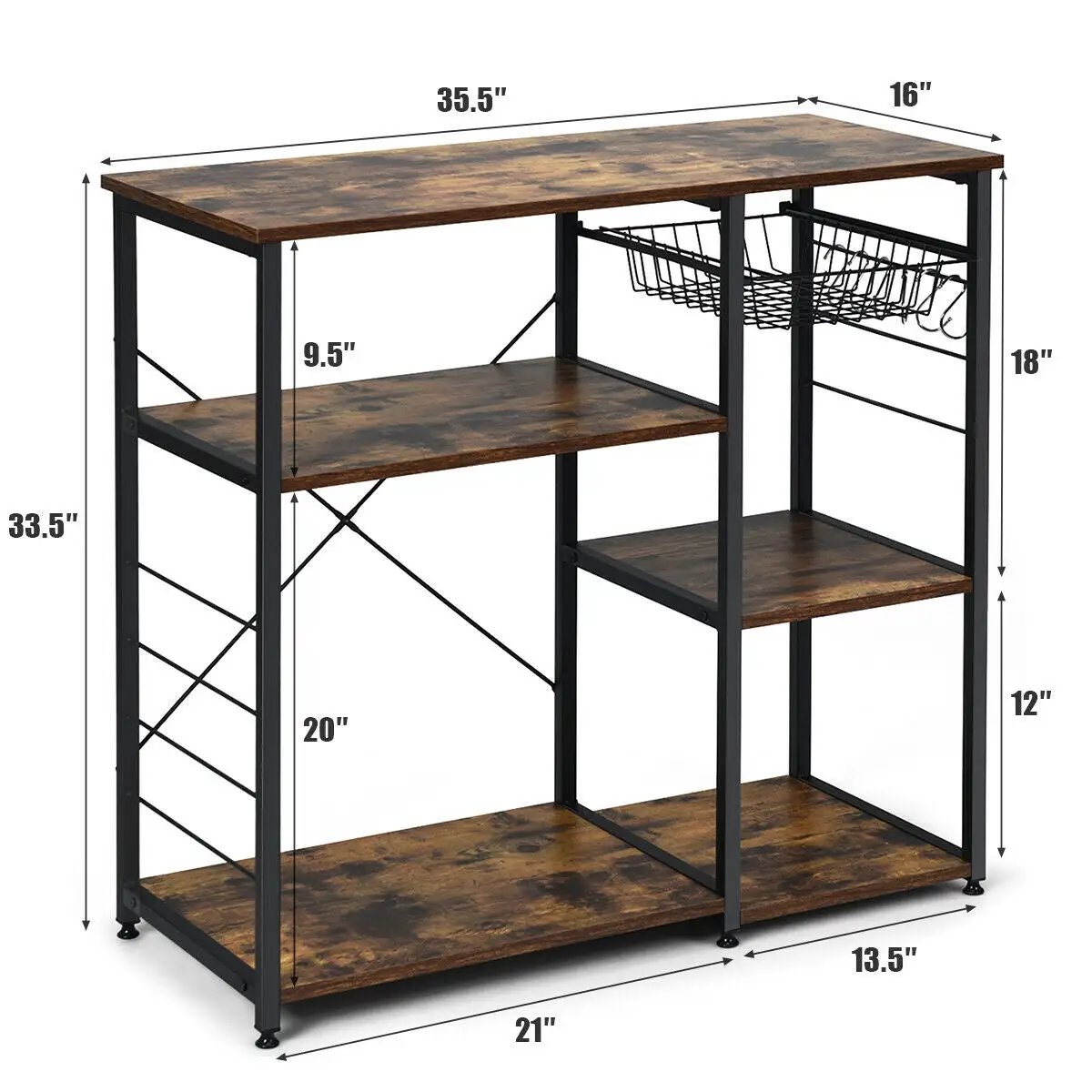 Industrial Kitchen Baker's Rack Microwave Shelf with 6 Hooks by DirectDeals