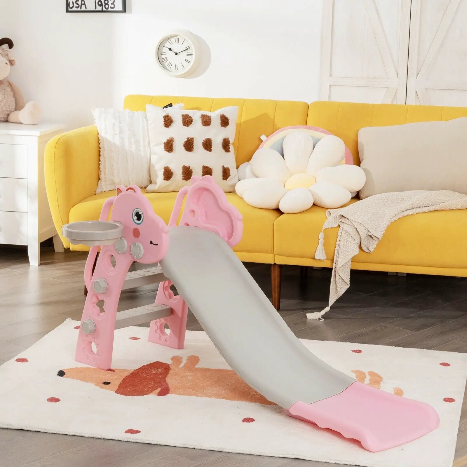 3-in-1 Kids Slide Baby Play Climber Slide Set with Basketball Hoop by DirectDeals