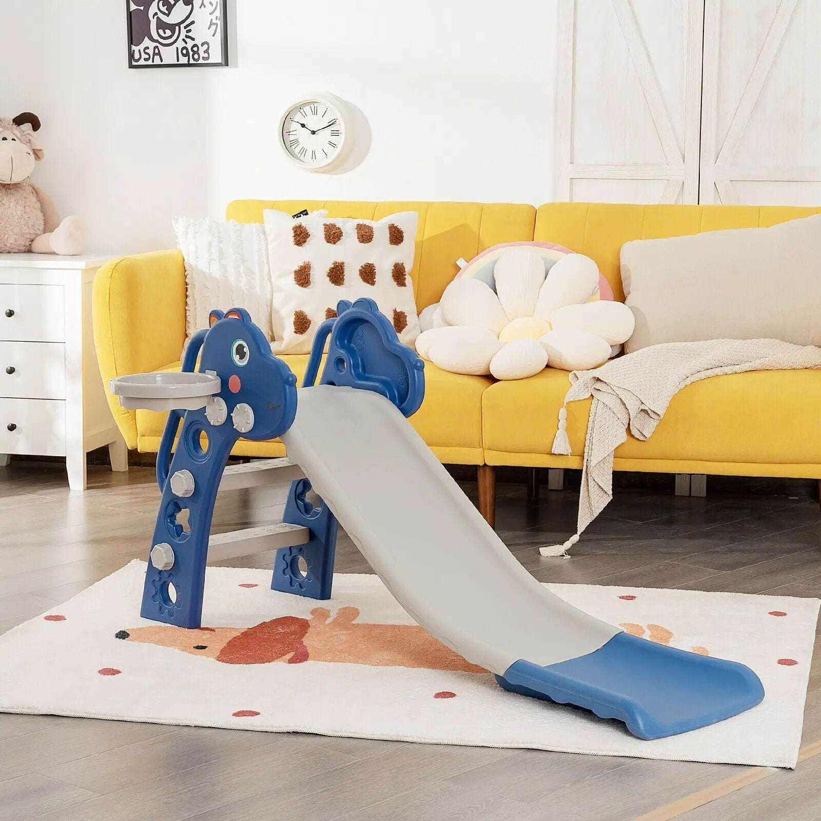 3-in-1 Kids Slide Baby Play Climber Slide Set with Basketball Hoop by DirectDeals