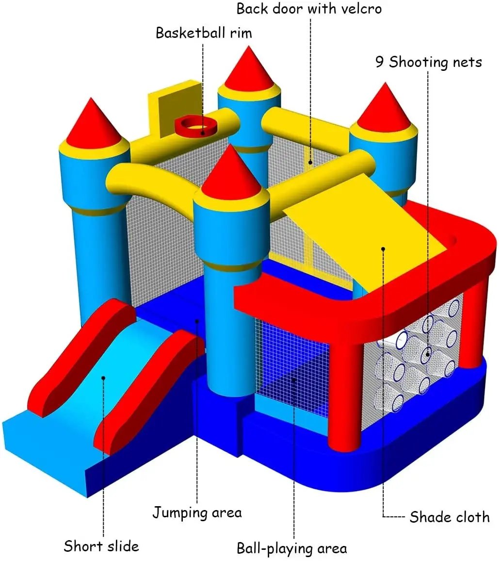 Castle Slide Inflatable Bounce House with Ball Pit and Basketball Hoop by DirectDeals