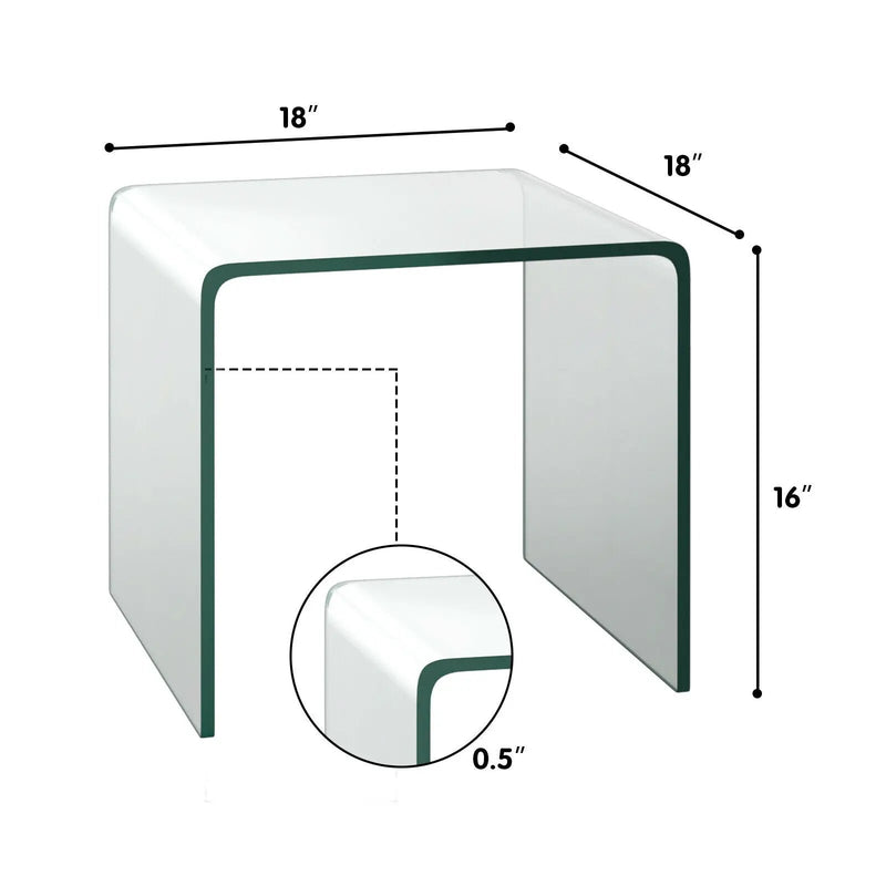18 x 18 x 16 Inch Tempered Waterfall End Table with non-Slip Pad by DirectDeals