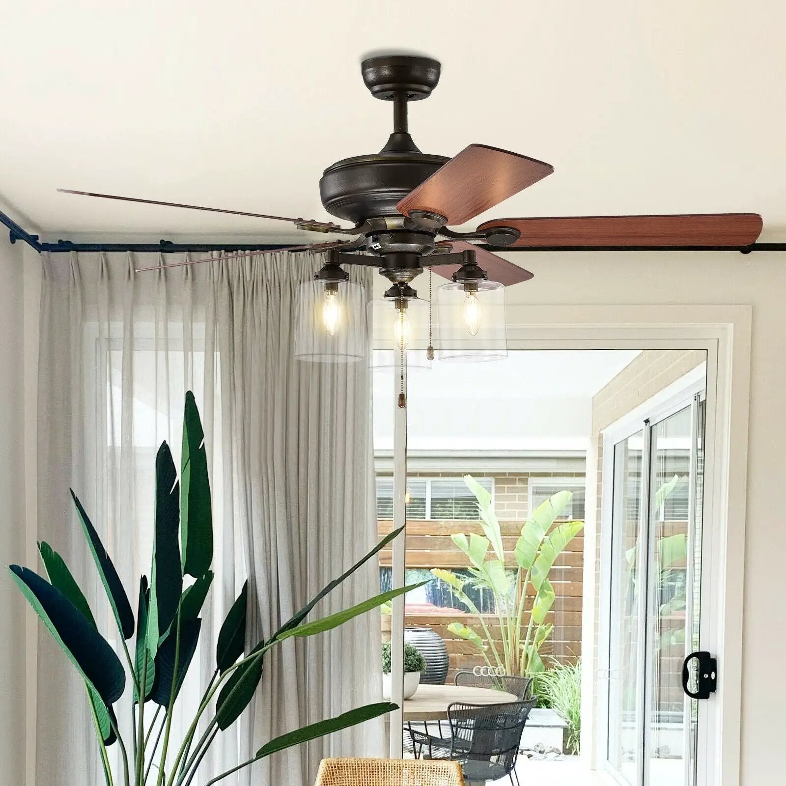 52 Inch Ceiling Fan Light with Pull Chain and 5 Bronze Finished Reversible Blades by DirectDeals