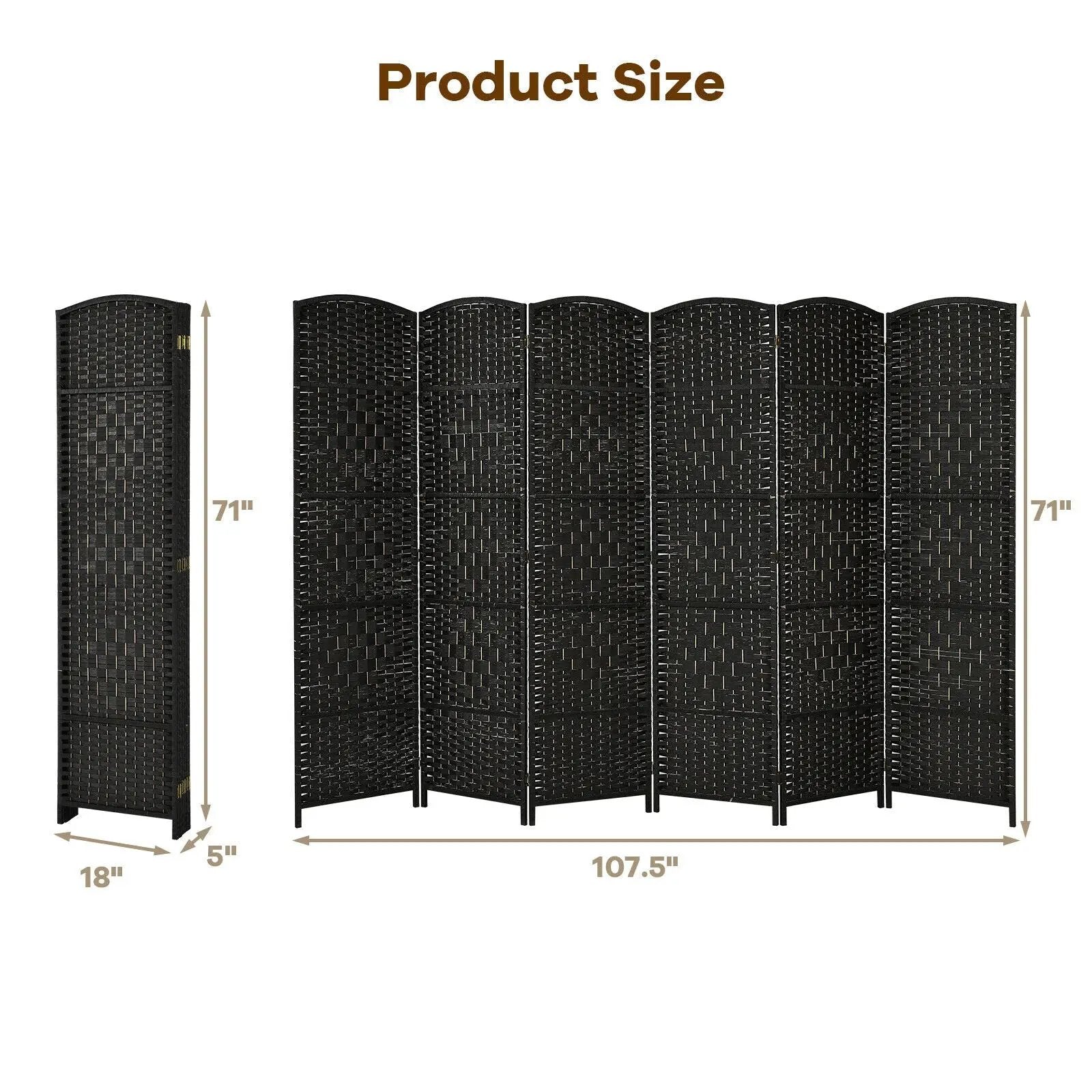 6.5Ft 6-Panel Weave Folding Fiber Room Divider Screen by DirectDeals
