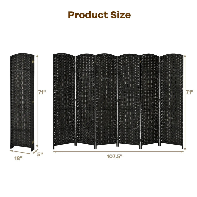 6.5Ft 6-Panel Weave Folding Fiber Room Divider Screen by DirectDeals