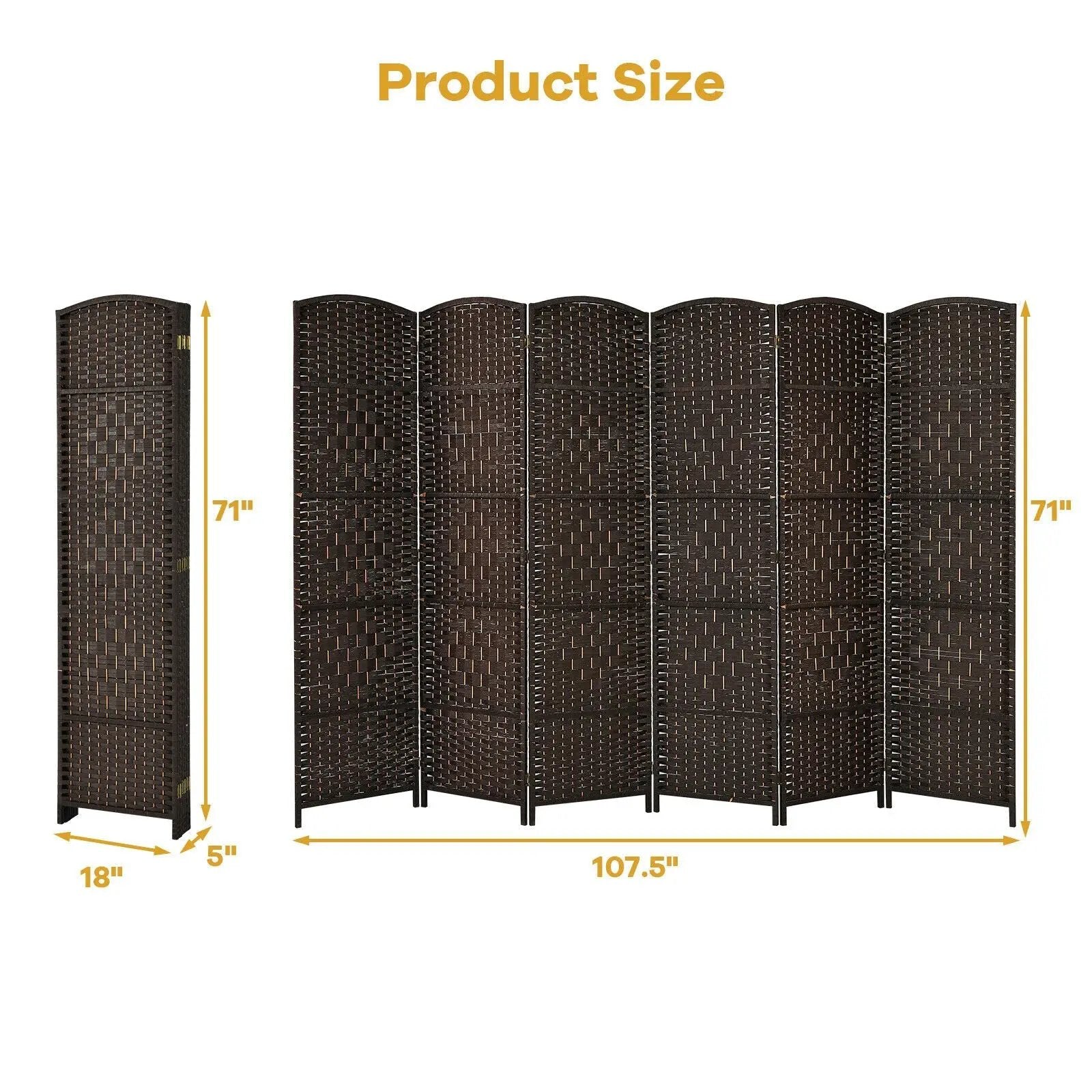 6.5Ft 6-Panel Weave Folding Fiber Room Divider Screen by DirectDeals