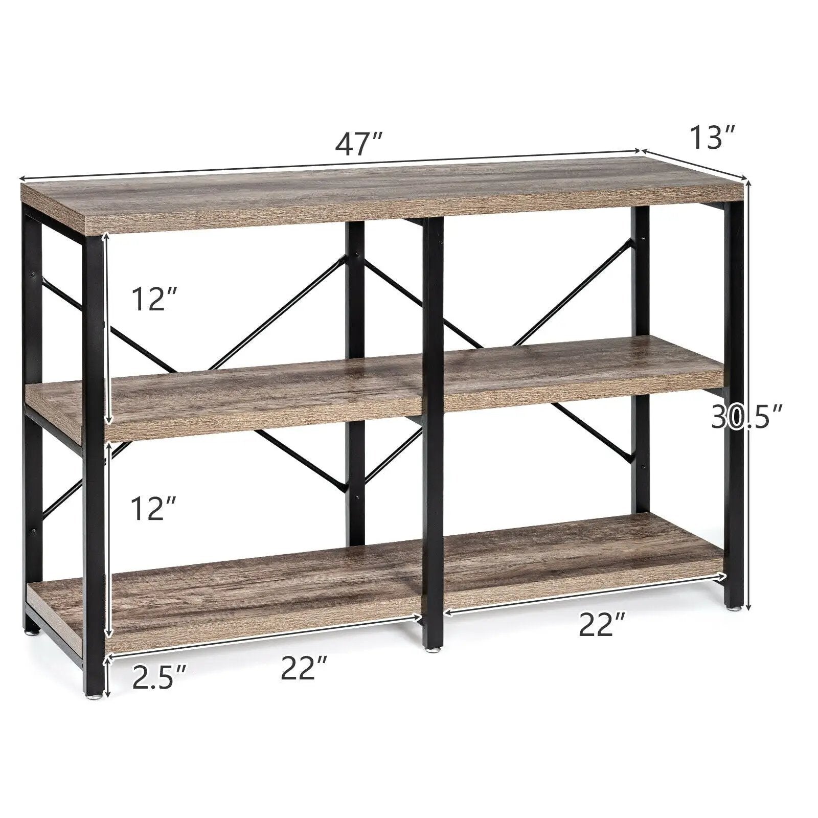 3 Tier 47 Inch Console Metal Frame Sofa Table by DirectDeals