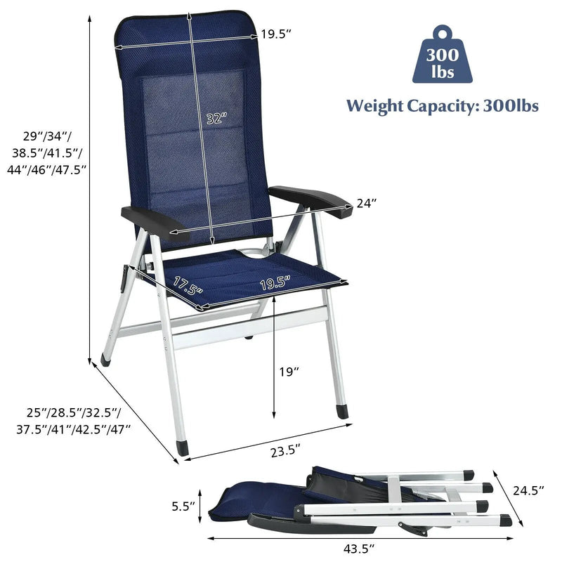 2Pcs Patio Dining Chair with Adjust Portable Headrest-Blue by DirectDeals