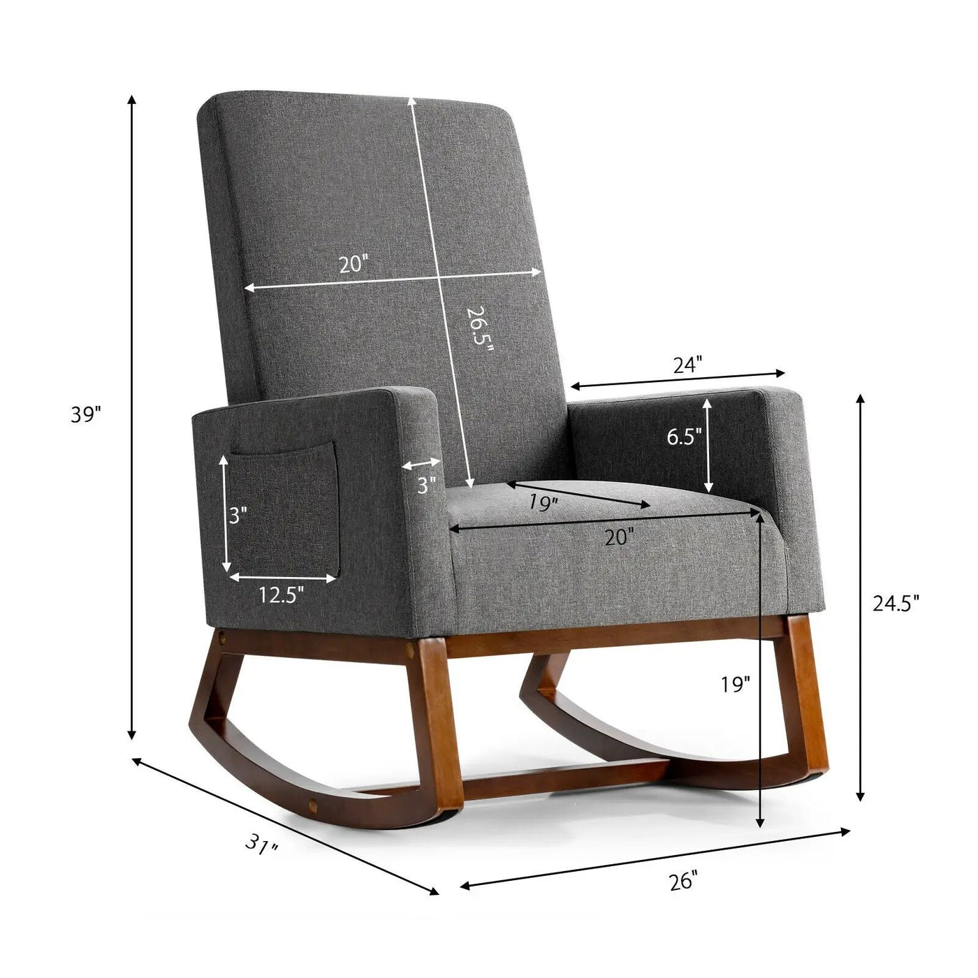 Rocking High Back Upholstered Lounge Armchair with Side Pocket by DirectDeals