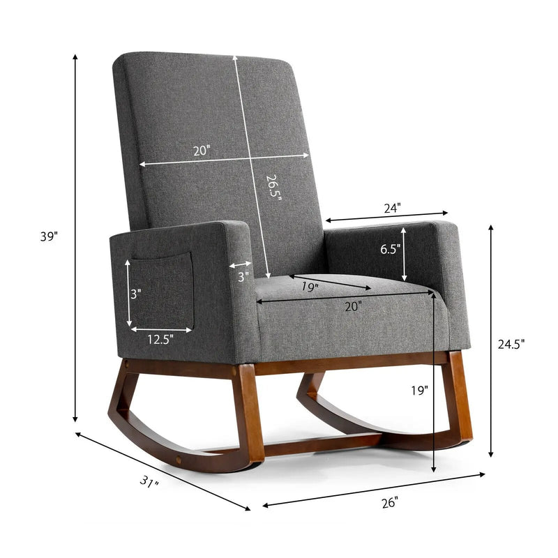Rocking High Back Upholstered Lounge Armchair with Side Pocket by DirectDeals