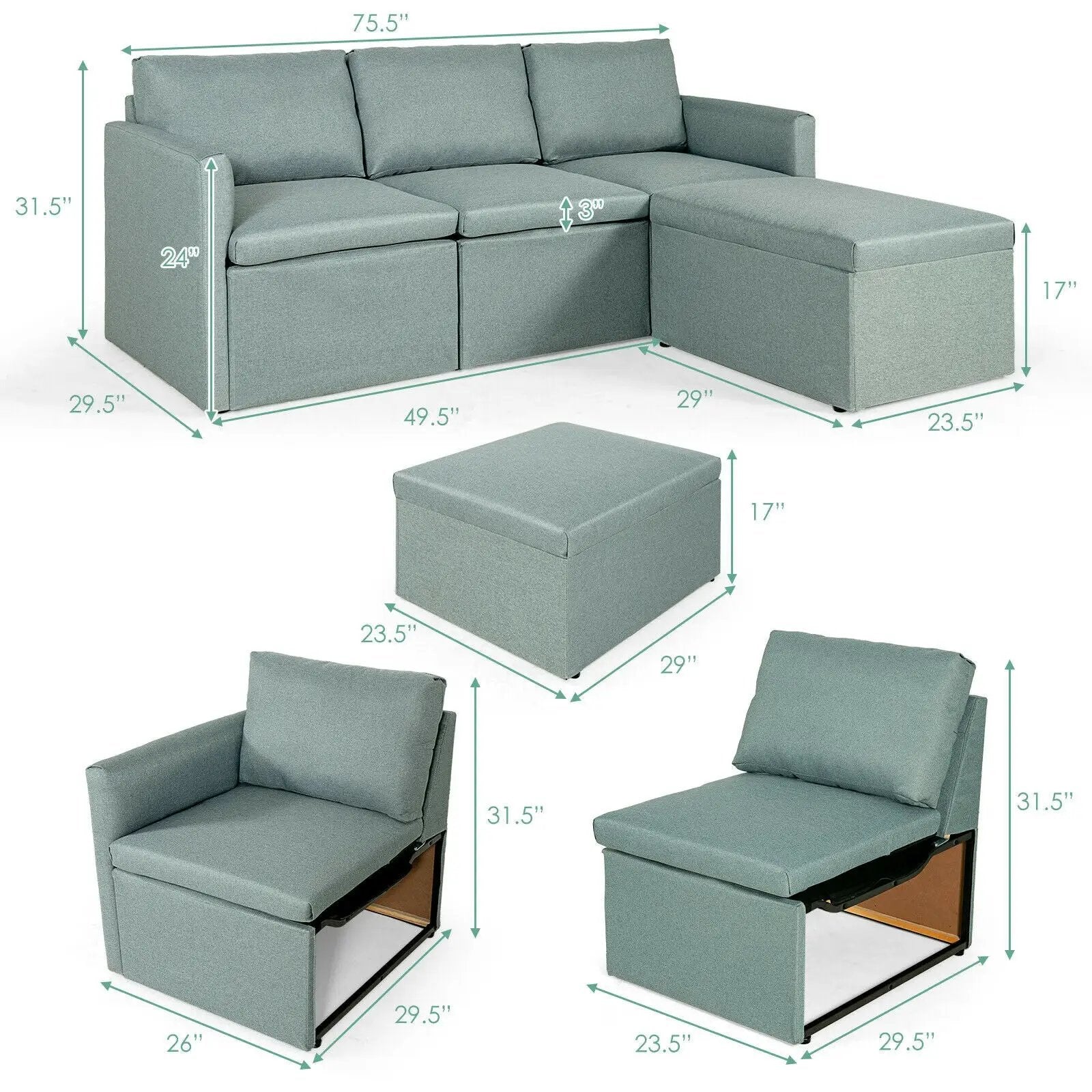 Convertible L-Shaped Sectional Sofa Couch with Reversible Chaise by DirectDeals
