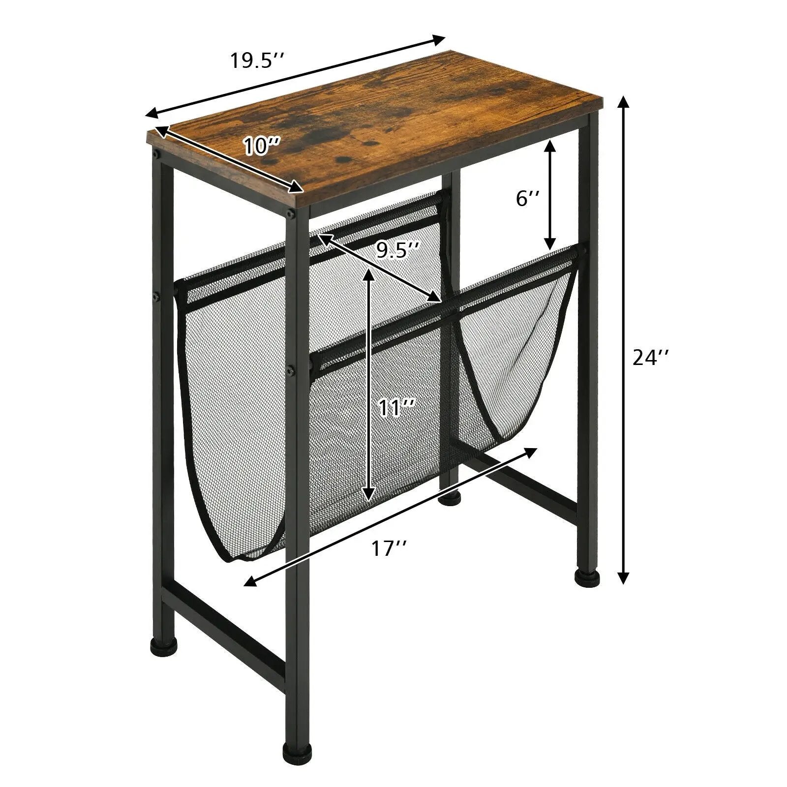Narrow End Table with Magazine Holder Sling for Small Space by DirectDeals