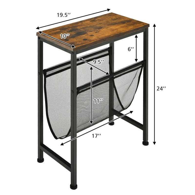 Narrow End Table with Magazine Holder Sling for Small Space by DirectDeals