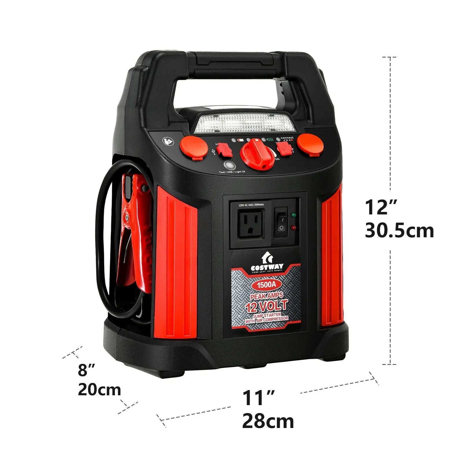 Jump Starter Air Compressor Power Bank Charger with LED Light and DC Outlet by DirectDeals