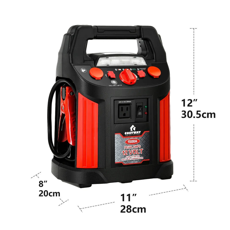 Jump Starter Air Compressor Power Bank Charger with LED Light and DC Outlet by DirectDeals