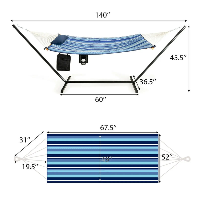 Hammock Chair Stand Set Cotton Swing with Pillow Cup Holder Indoor Outdoor by DirectDeals