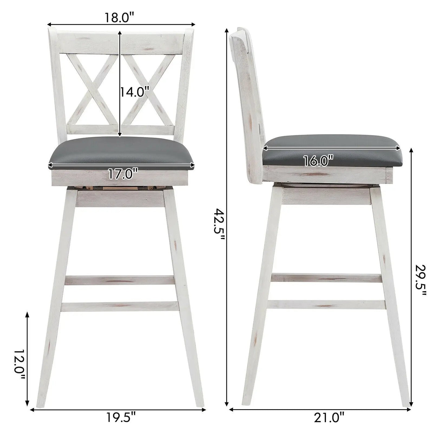2 Pieces 29 Inches Swivel Counter Height Barstool Set with Rubber Wood Legs by DirectDeals