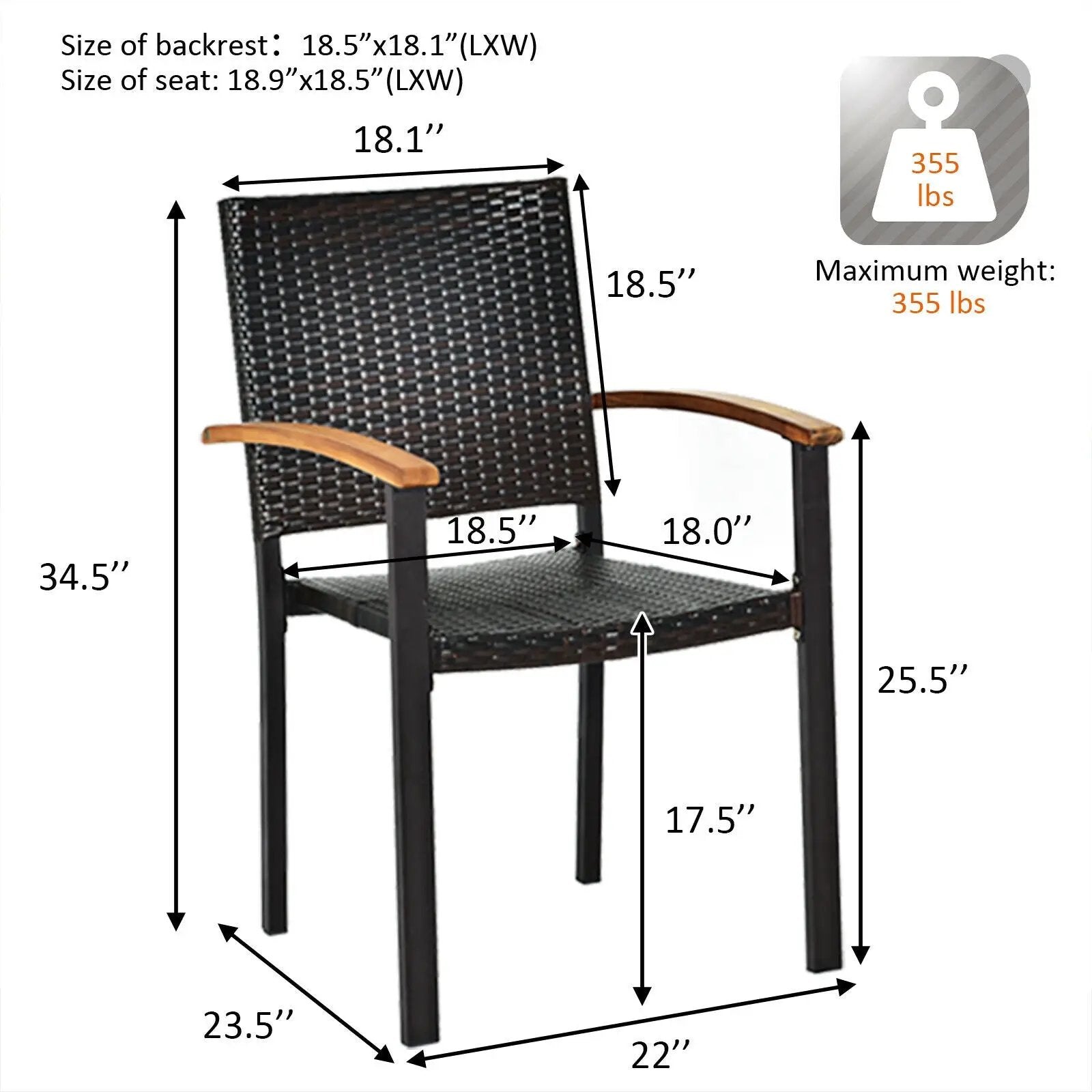 Set of 4 Outdoor Patio PE Rattan Dining Chairs with Powder-coated Steel Frame by DirectDeals