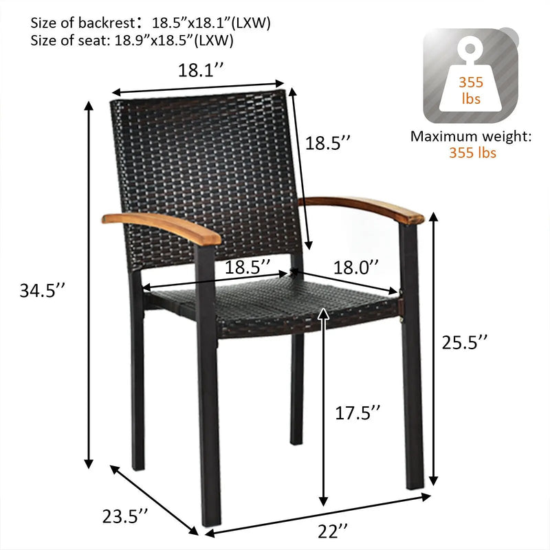 Set of 4 Outdoor Patio PE Rattan Dining Chairs with Powder-coated Steel Frame by DirectDeals