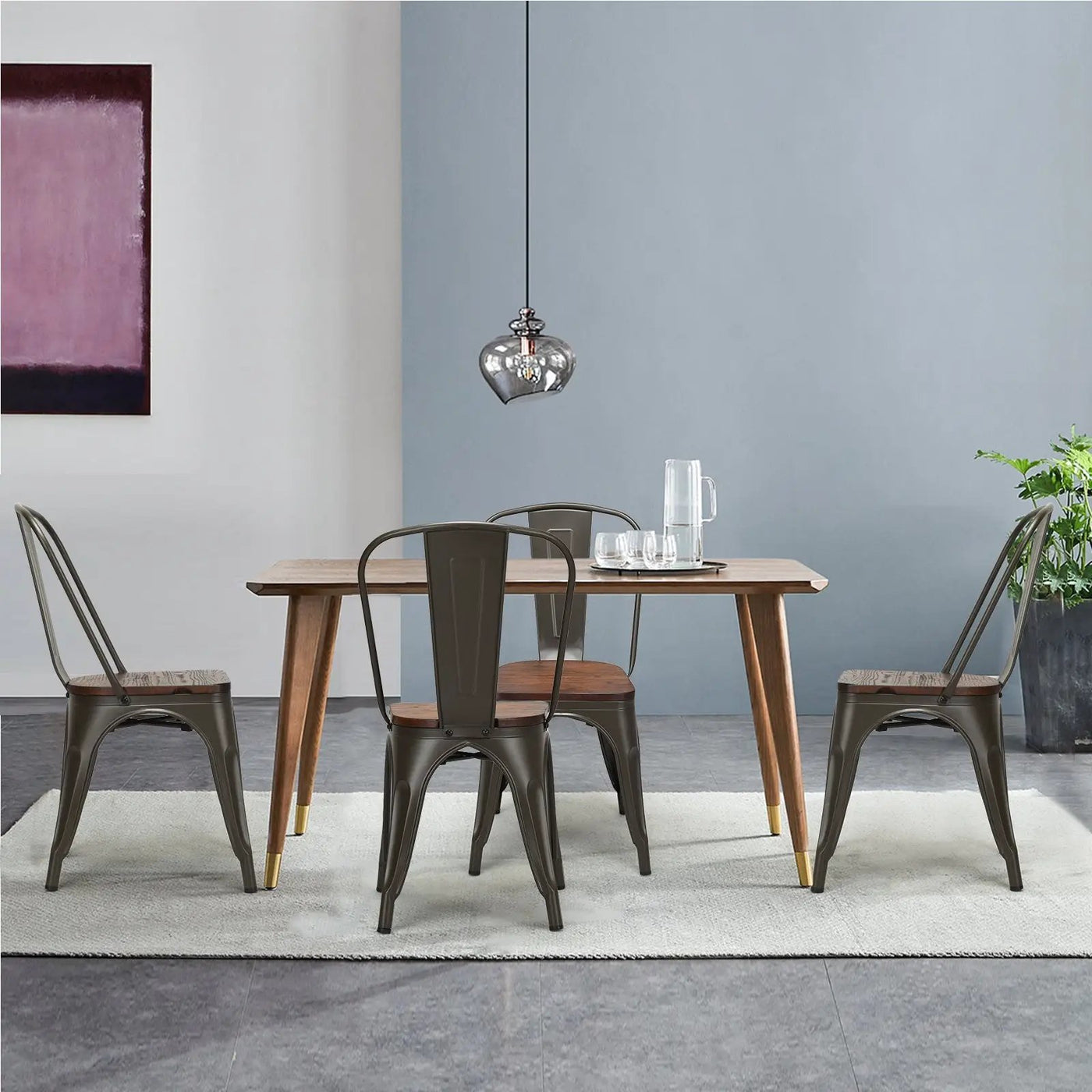 18 Inch Height Set of 4 Stackable Style Metal Wood Dining Chair by DirectDeals