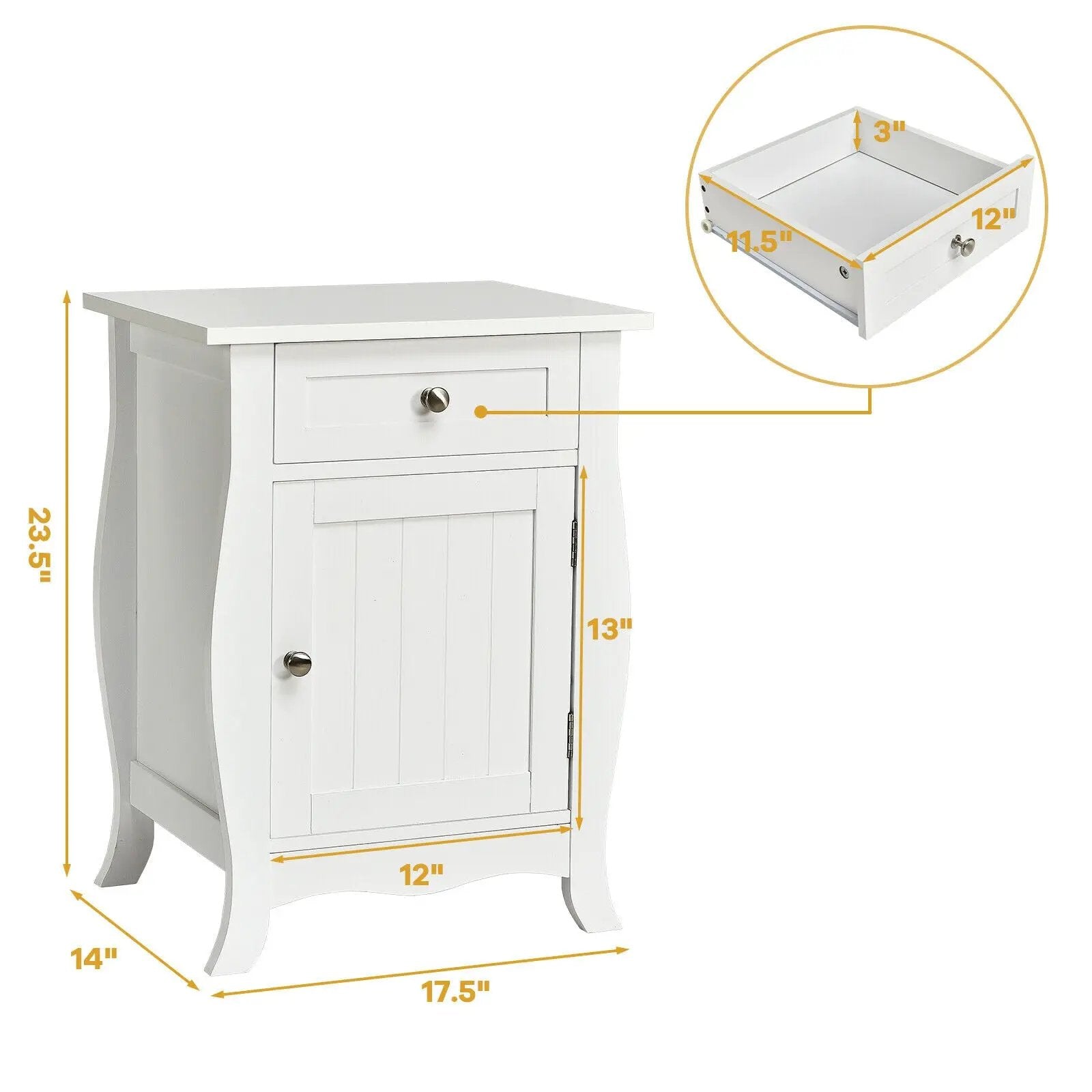 Wooden Accent End Table with Drawer Storage Cabinet Nightstand-White by DirectDeals