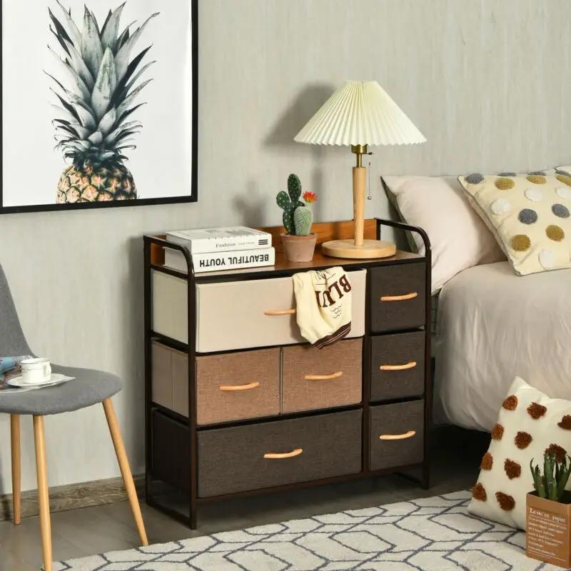 7 Drawer Tower Steel Frame and Wooden Top Dresser Storage Chest for Bedroom by DirectDeals