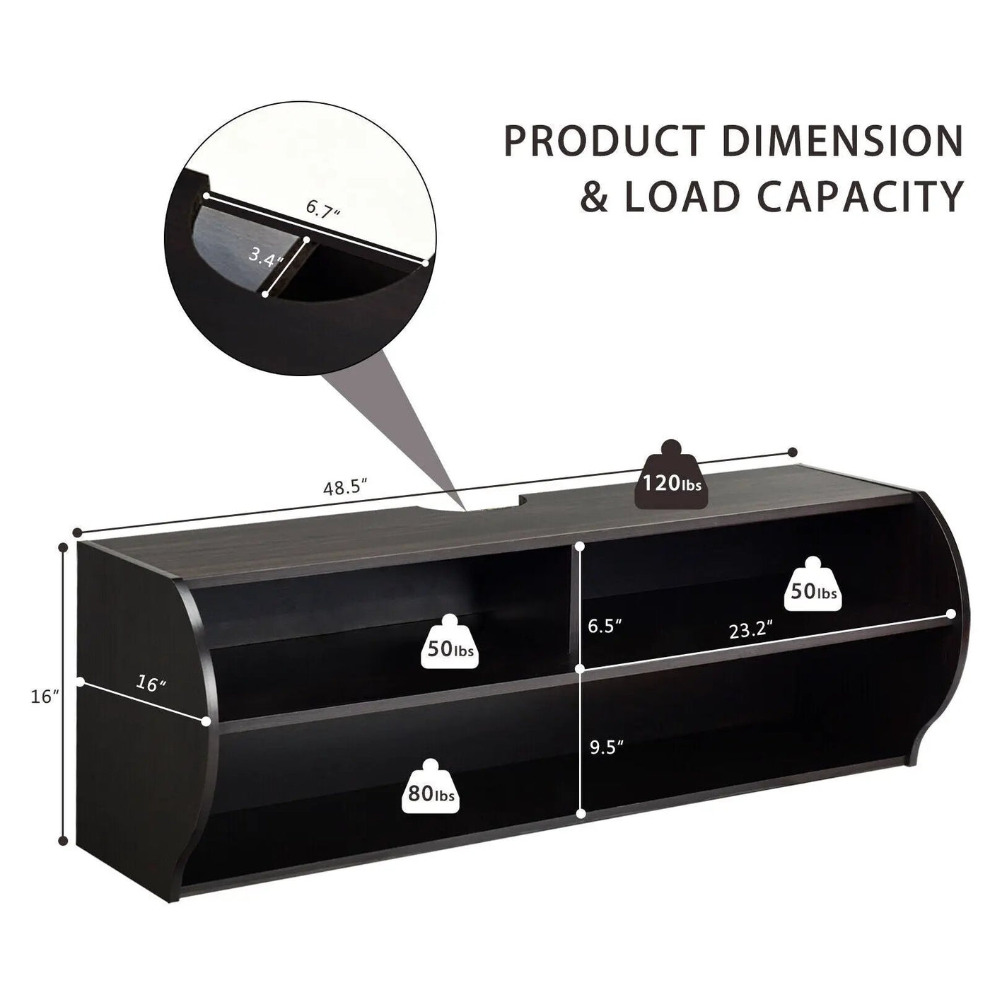 48.5 Inch 2 Tier Modern Wall Mounted Hanging Floating Shelf by DirectDeals