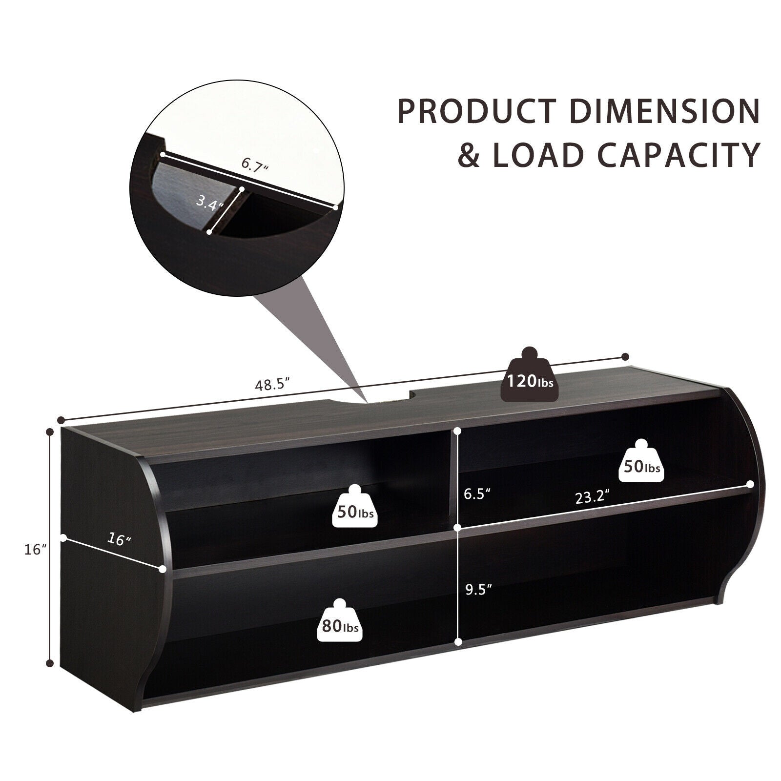 48.5 Inch 2 Tier Modern Wall Mounted Hanging Floating Shelf by DirectDeals