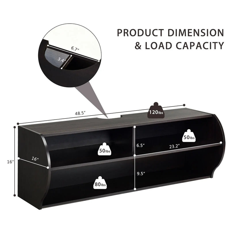 48.5 Inch 2 Tier Modern Wall Mounted Hanging Floating Shelf by DirectDeals