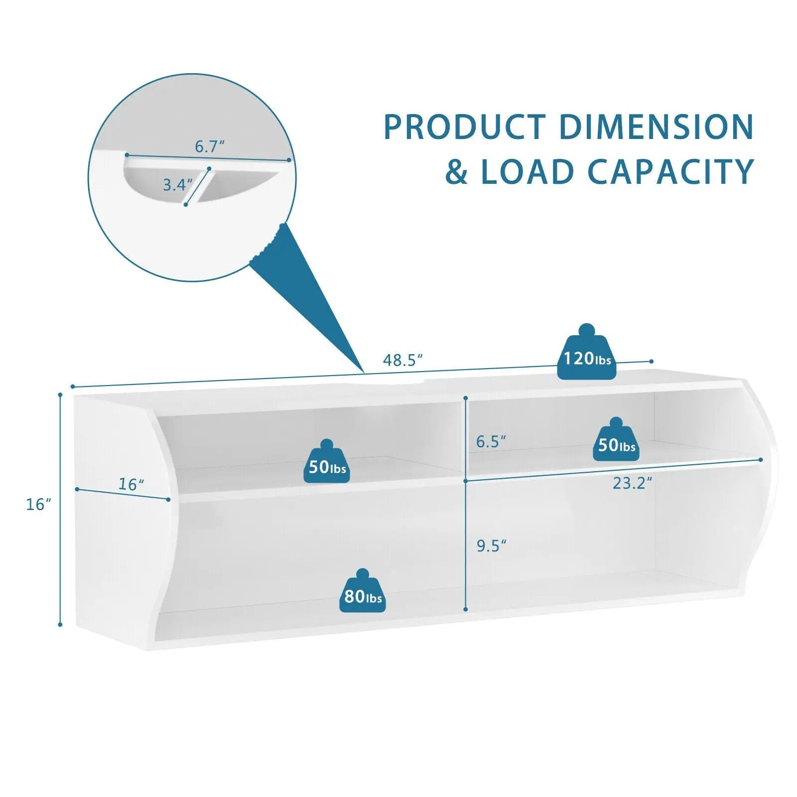 48.5 Inch 2 Tier Modern Wall Mounted Hanging Floating Shelf by DirectDeals