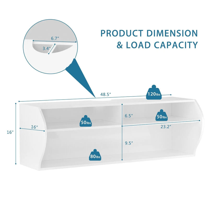 48.5 Inch 2 Tier Modern Wall Mounted Hanging Floating Shelf by DirectDeals