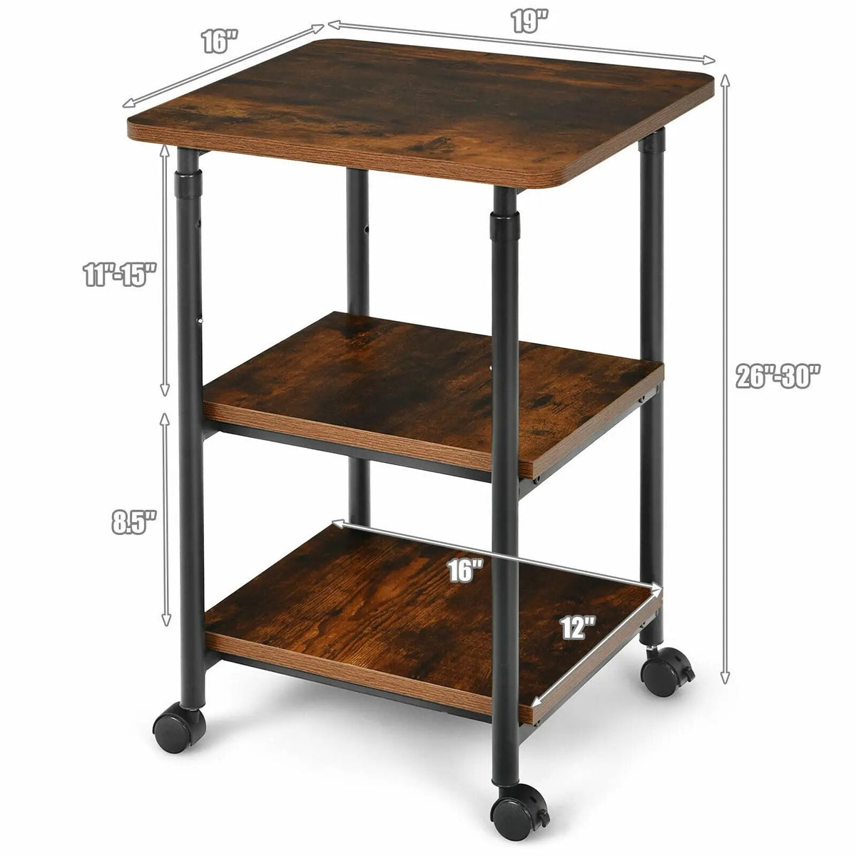 3-tier Adjustable Printer Stand with 360° Swivel Casters by DirectDeals